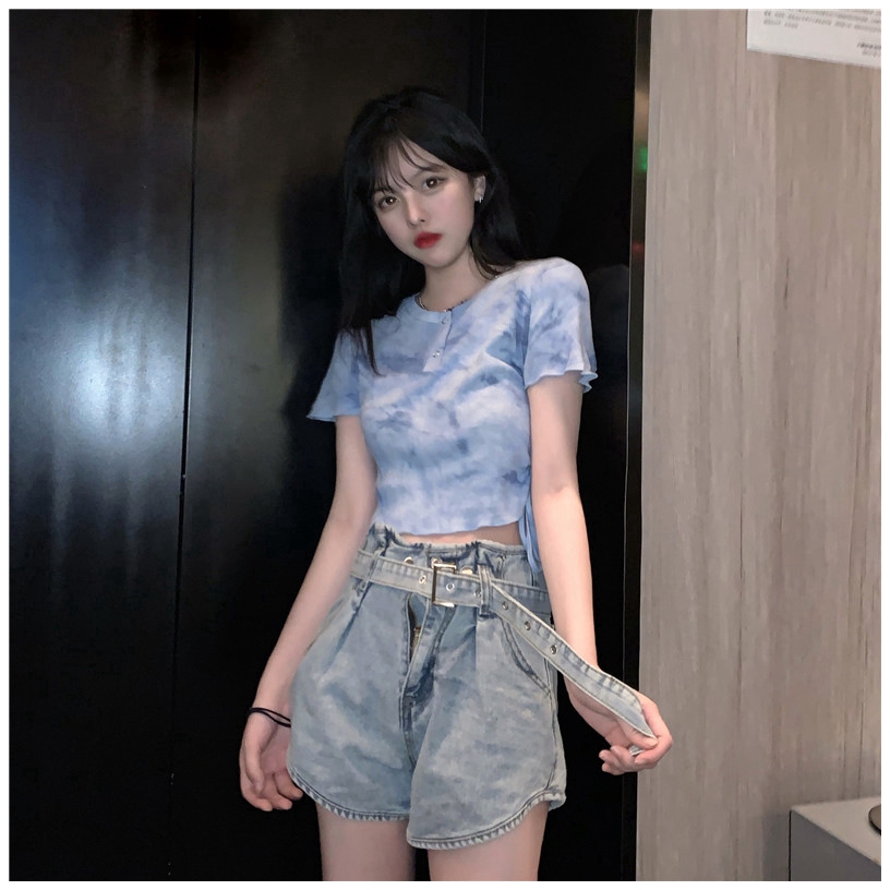 SUXI Áo thun tay ngắn thời trang mùa hè thiết kế dây rút cá tính cho nữ