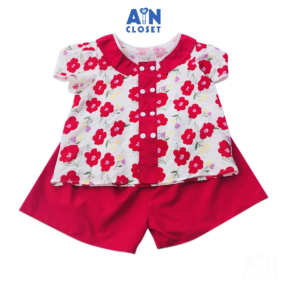 [Mã BMBAU50 giảm 7% đơn 99K] Bộ quần áo ngắn bé gái họa tiết Hoa đỏ quần váy - AICDBGU3FXES - AIN Closet