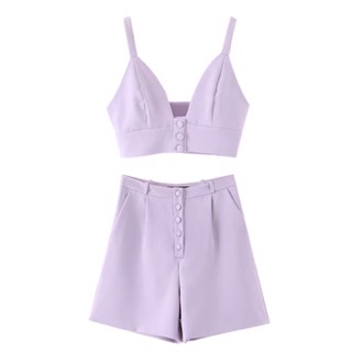 (ẢNH THẬT) SET PASTEL TÍM BLAZER+CORSET+SHORT