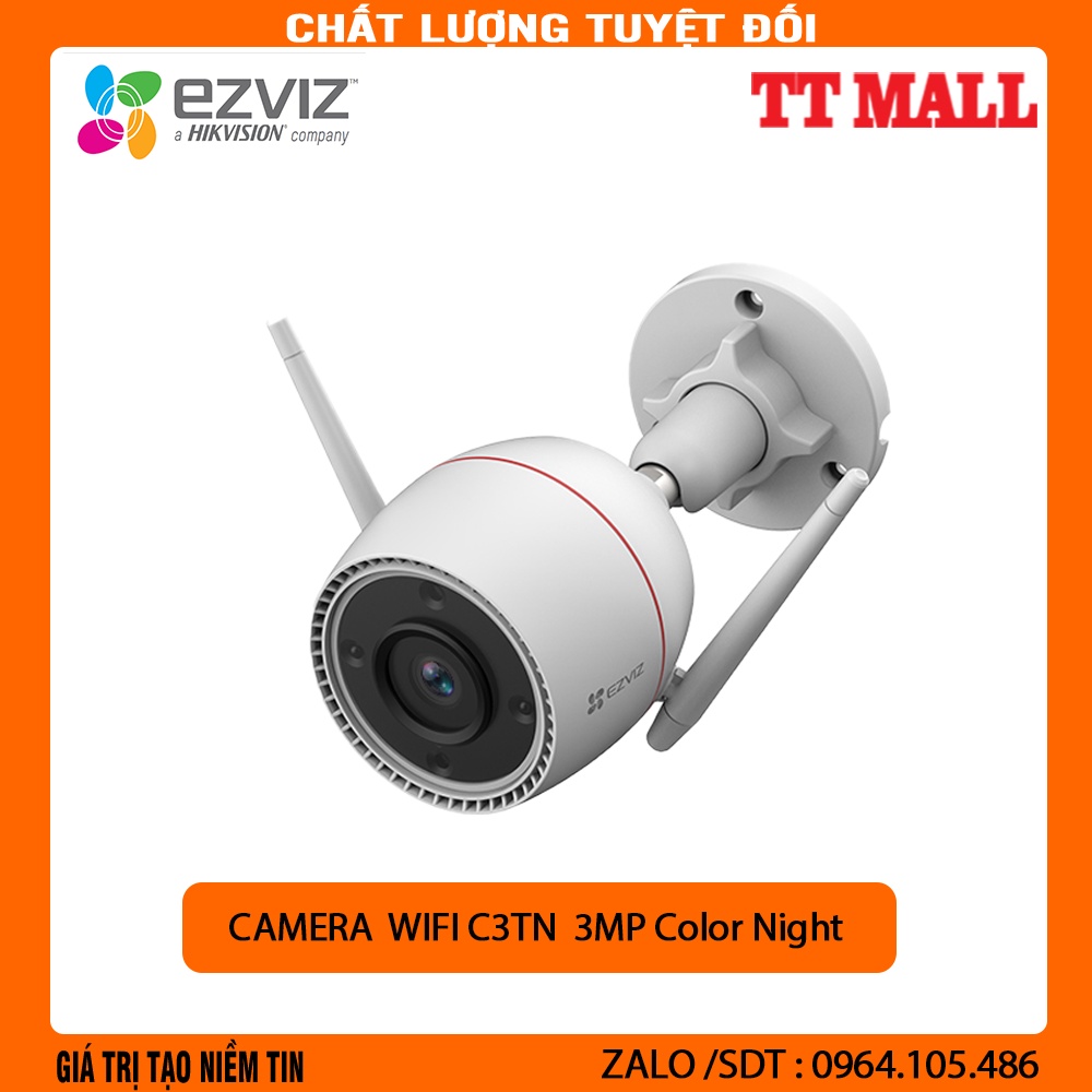 Camera Wifi IP EZVIZ C3TN 3MP (Color Night Vision), đêm có màu ,âm thanh 2 chiều, đèn và còi báo