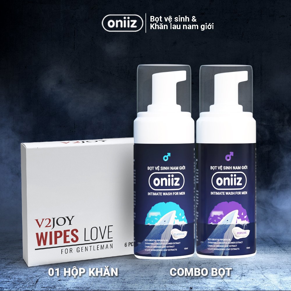 Combo Bọt vệ sinh nam giới Oniiz, dung dịch vệ sinh nam 100ml & Khăn lau nam giới V2joy