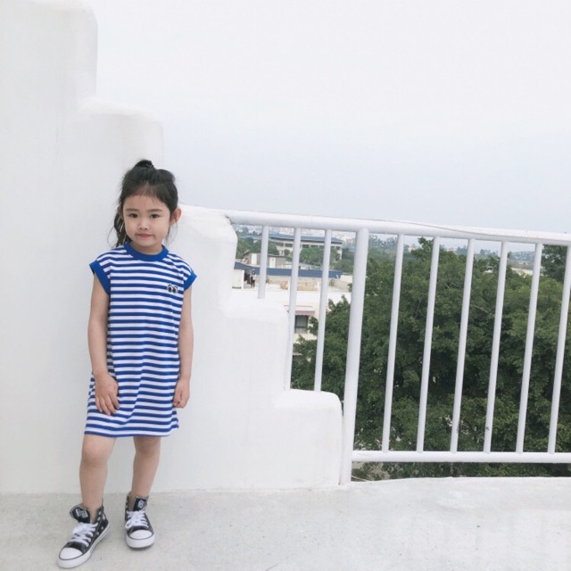 Váy suông kẻ cotton bé gái