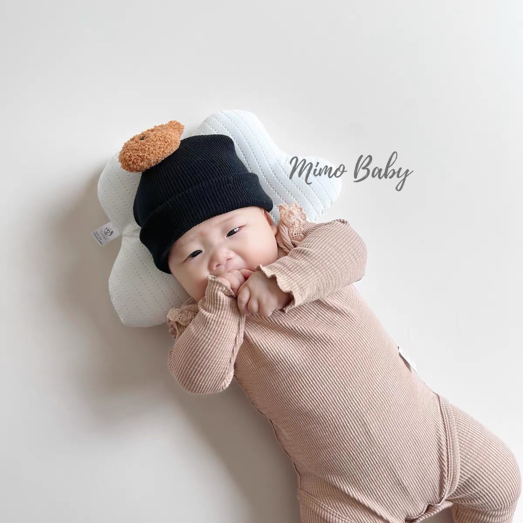 Mũ nón len mùa đông dáng beanie đính gấu bông dễ thương cho bé ML190 Mimo Baby