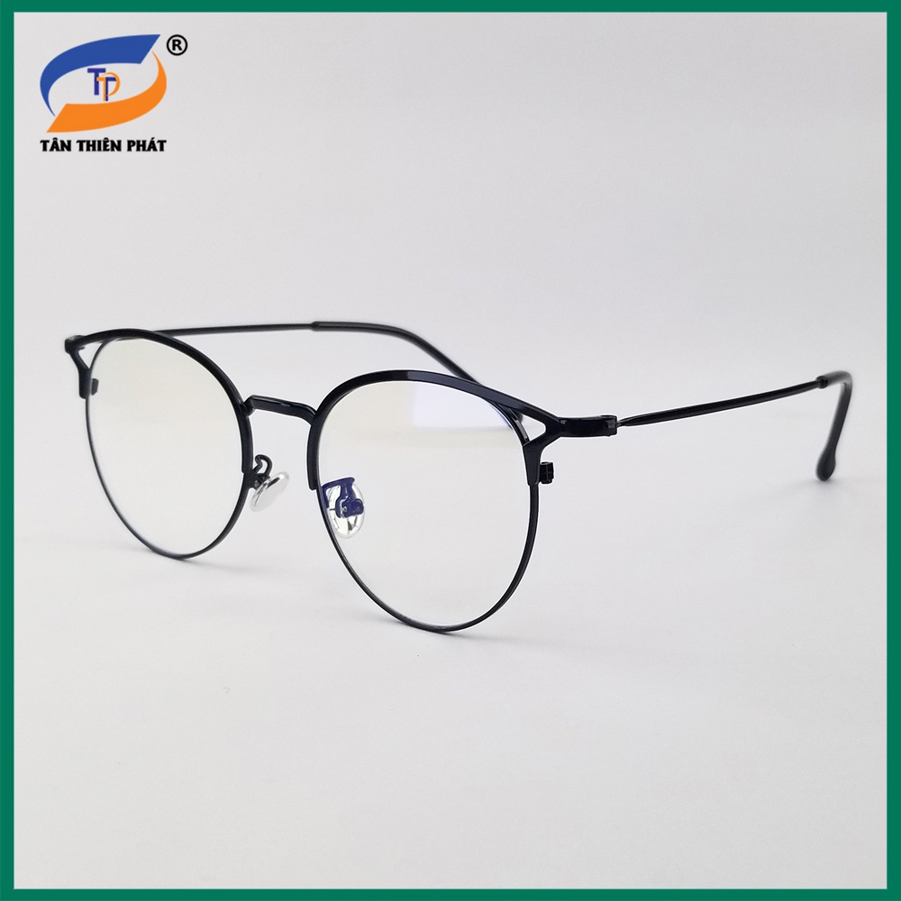 Gọng kính cận nữ mắt tròn tai mèo kim loại màu vàng, bạc, đen 5553. Tròng kính giả cận 0 độ chống ánh sáng xanh, tia UV