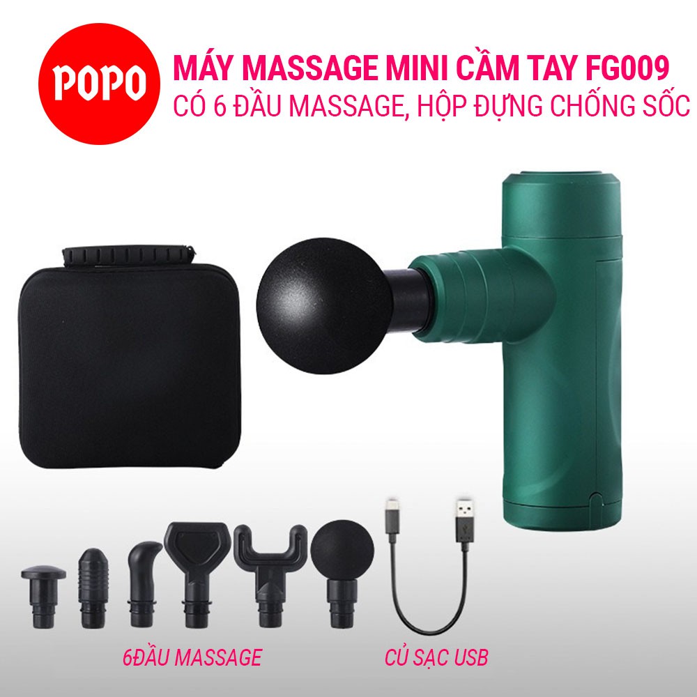 Máy Massage Cầm Tay POPO súng mát xa cao cấp giúp tập luyện làm giảm đau cơ bắp gồm 6 đầu massage