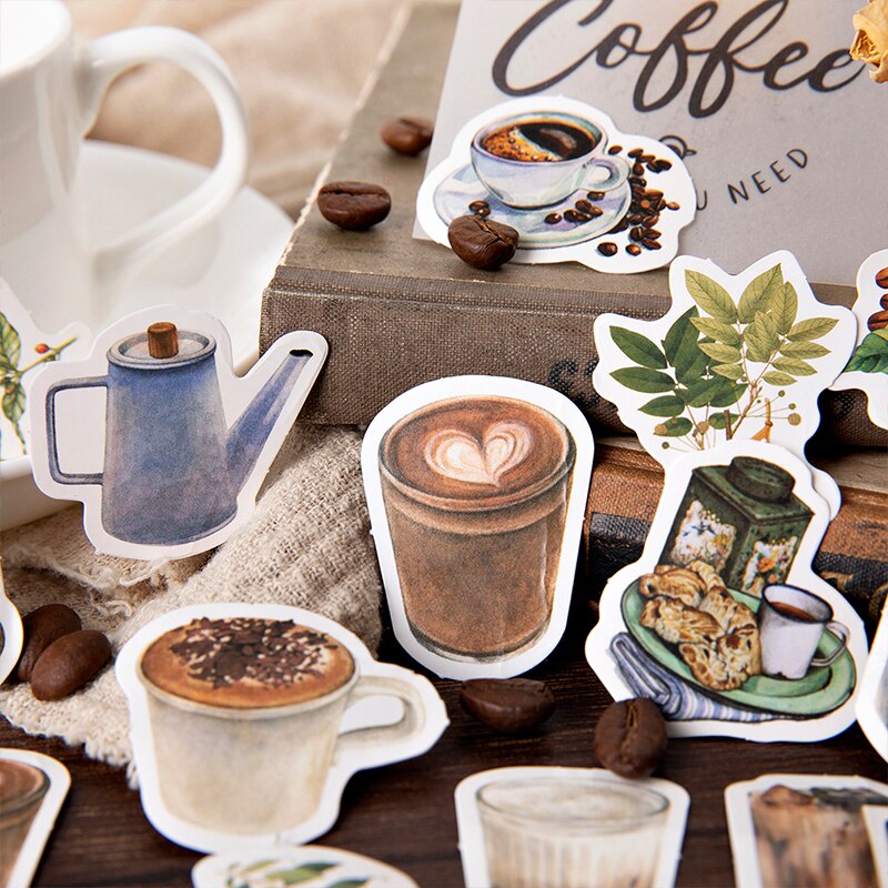 46 Miếng dán trang trí họa tiết cốc cà phê vintage