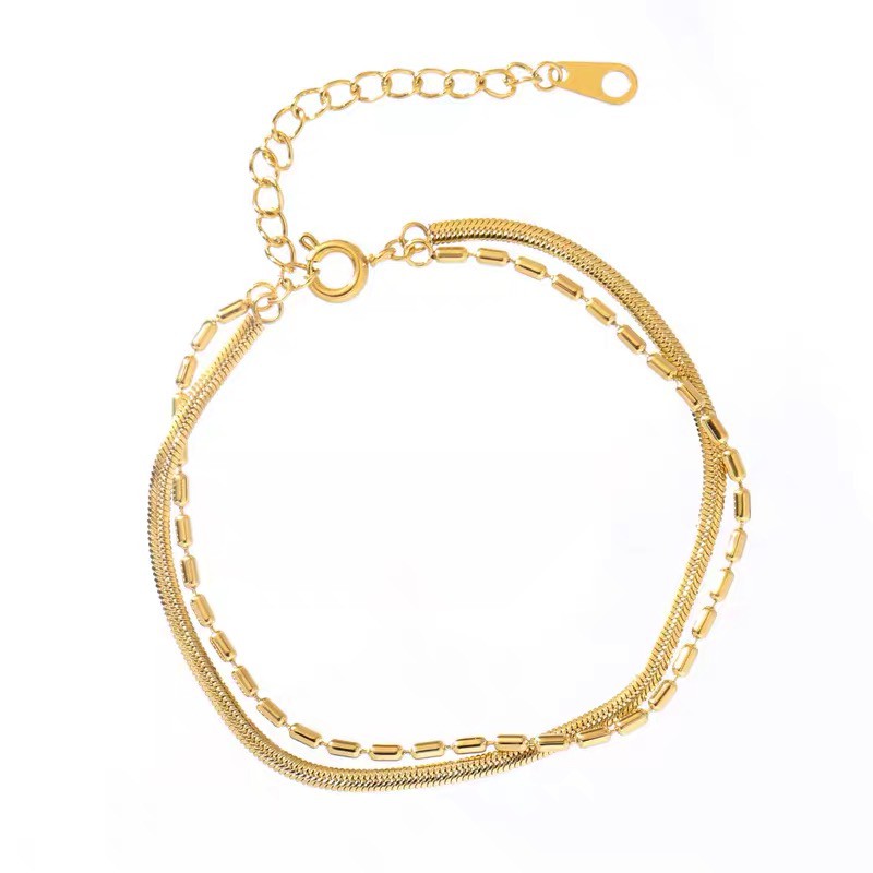 Vòng Tay Hai Lớp Bằng Thép Titanium Mạ Vàng Hồng / Vàng 18K Đơn Giản Dễ Phối Đồ