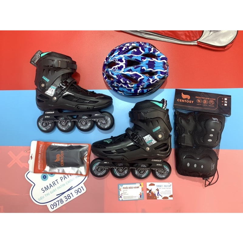 Giày patin Cougar B509 màu đen cao cấp, chạy đường, thi đấu