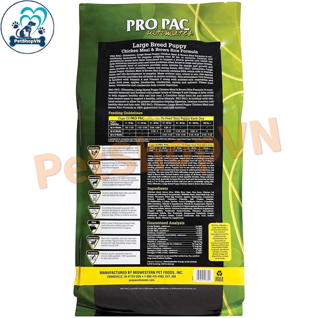 Thức Ăn Cho Chó Con Và Chó Mẹ Giống Lớn Hạt PROPAC ULTIMATES LARGE BREED PUPPY Bao 12Kg Vị Thịt Gà & Gạo Lứt