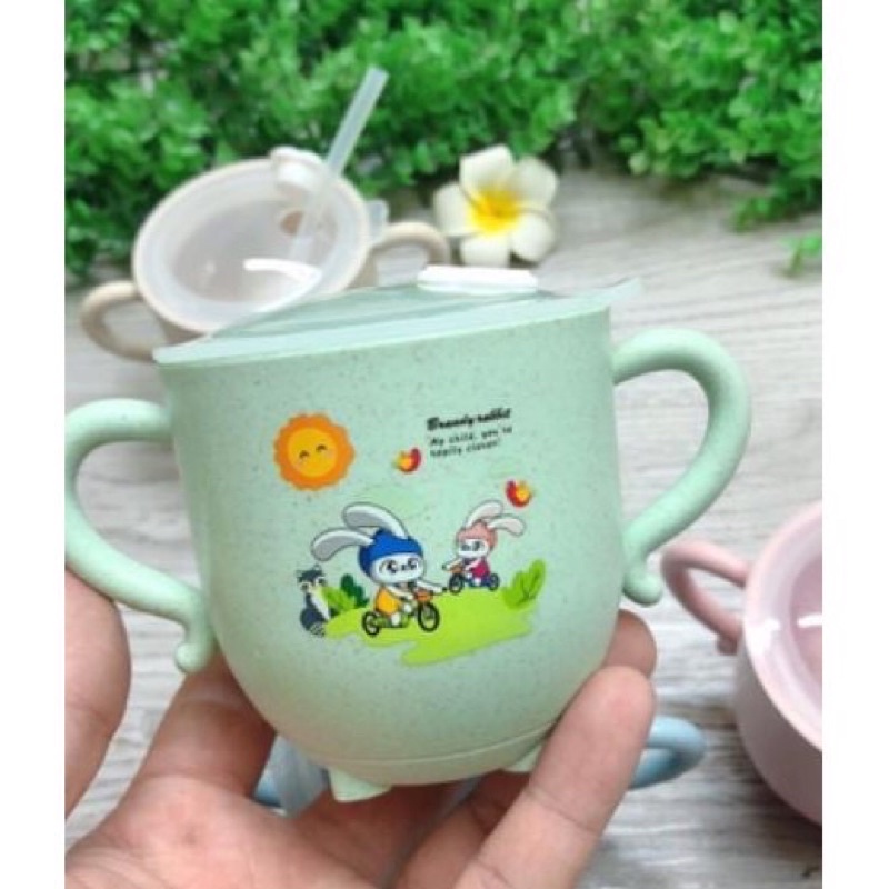 Cốc Uống Nước Lúa Mạch Kèm Ống Hút Cho Bé