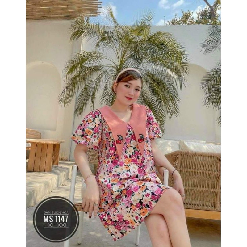 Đầm Bigsize Suông Thêu Cherry Đáng Yêu Từ 60kg-85kg