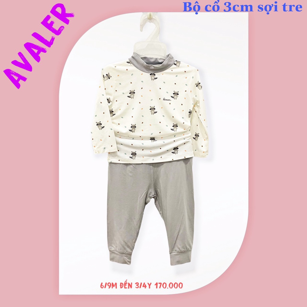 Avaler bộ quần áo dài tay cổ cao 3p vải sợi tre điều hòa thu đông siêu mềm co giãn 4 chiều cao bé trai bé gái 9- 4 tuổi