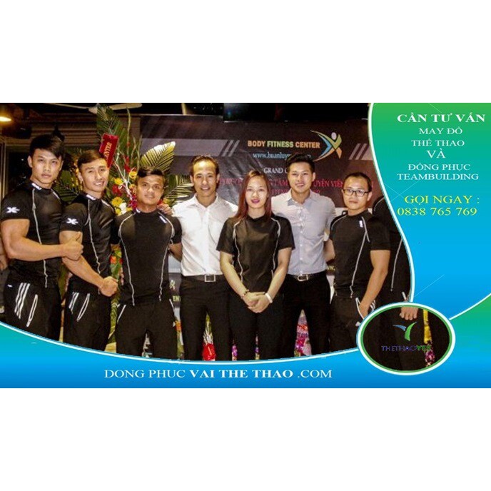 In may áo đồng phục hlv màu đen cho pt gym, yoga