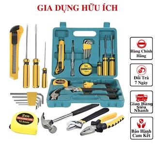 Bộ dụng cụ sửa chữa, điện nước, xe máy, ô tô 16 món siêu tiện dụng cờ lê, kềm, búa, tua vít, keo, thước, dao dọc giấy