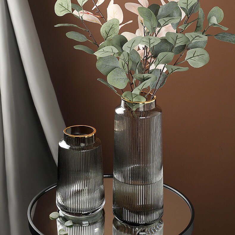 Lọ hoa thuỷ tinh mạ vàng Qhouse , bình hoa trang trí phòng khách để bàn làm việc , lọ hoa decor cao cấp