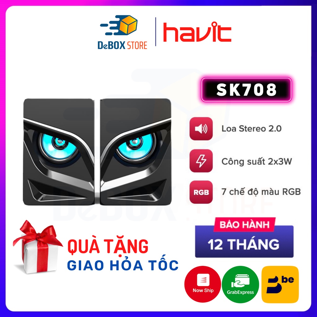 【Giao Hỏa Tốc】Loa Gaming RGB HAVIT SK708, Âm Thanh Stereo 2.0, 7 Chế Độ Màu RGB, Cống Suất 2x3W - Chính Hãng BH 12 T