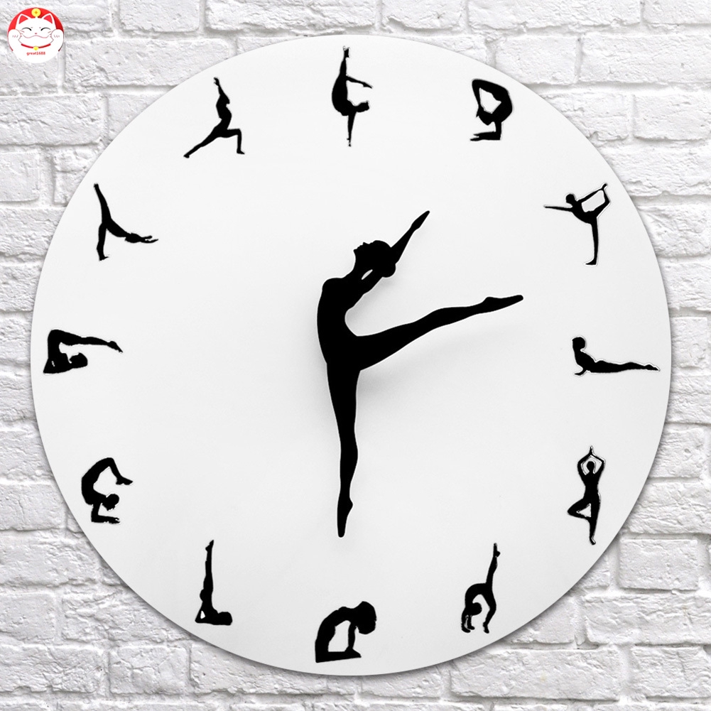 ✂GT⁂ Yoga Postures Wall Clock Fitness Flexible Girl Silent Modern Clock Home Office Decor