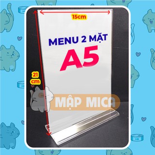 Kệ Menu Mica ĐỨNG A5 Đế Lùa