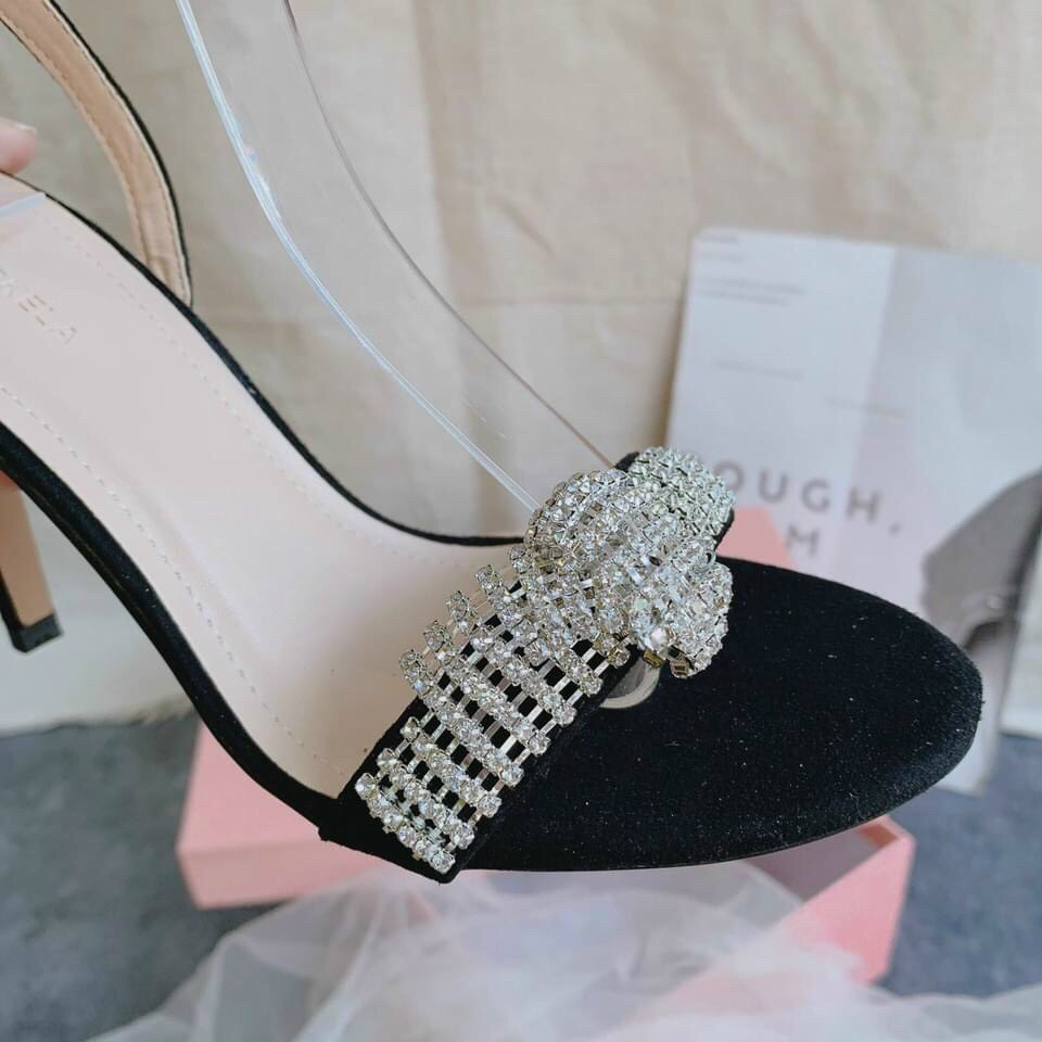 FREESHIP GIÀY SANDAL NỮ, SANDAL NỮ QUAI NƠ ĐÁ GÓT CAO 9P SANG CHẢNH MS Q144