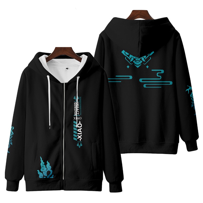 Áo Khoác Hoodie Tay Dài Dáng Rộng Có Khóa Kéo In Hình Genshin Va Chạm Xiao 3D Thời Trang Unisex 2022