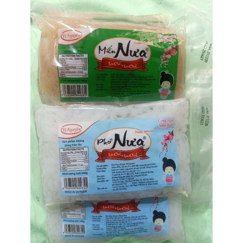 combo 3 miến nưa 2 phở nưa dùng trong keto giá 140k