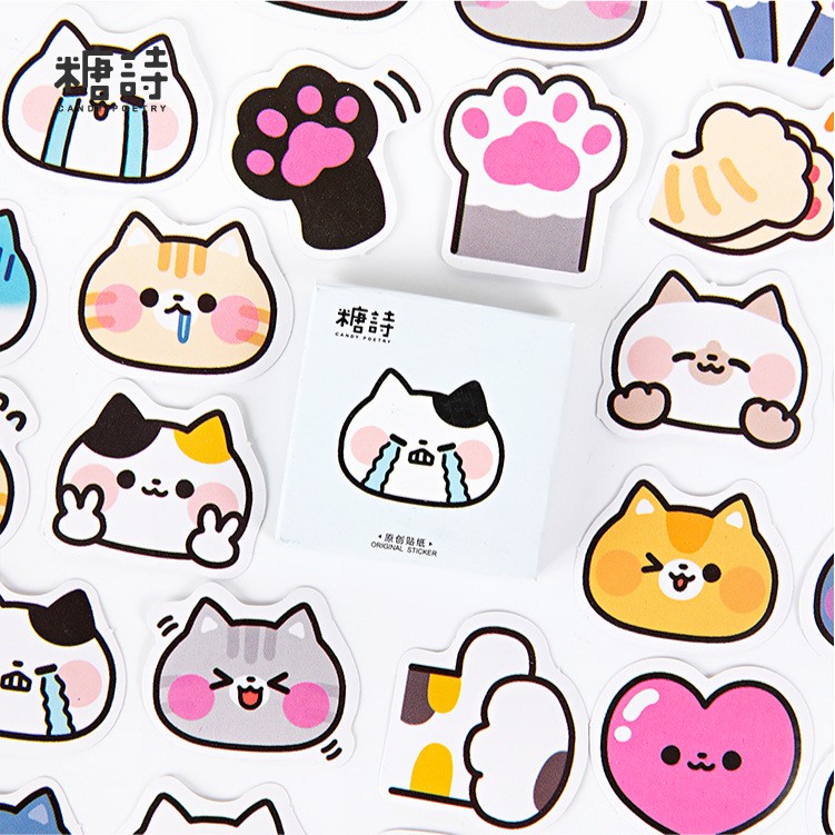 Bộ sticker/ Hình dán Họa Tiết Mèo Cute  (45 Hình)