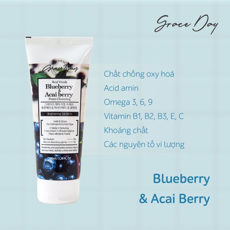 Sữa rửa mặt GRACEDAY chiết xuất Quả Việt quất và Quả Acai giúp làm sáng da 100ml