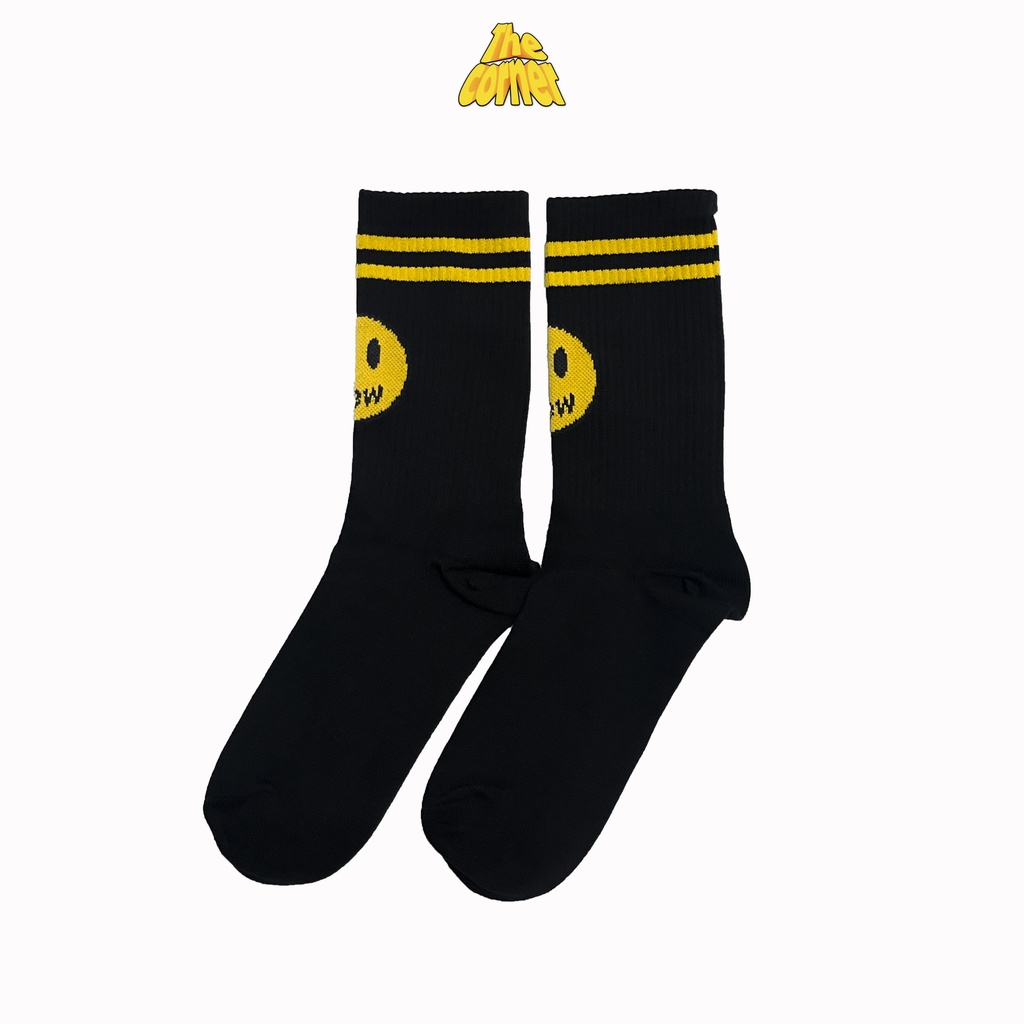 Tất cao cổ unisex dệt kim Drew House họa tiết trơn, tie-dye thêu Logo mặt cười