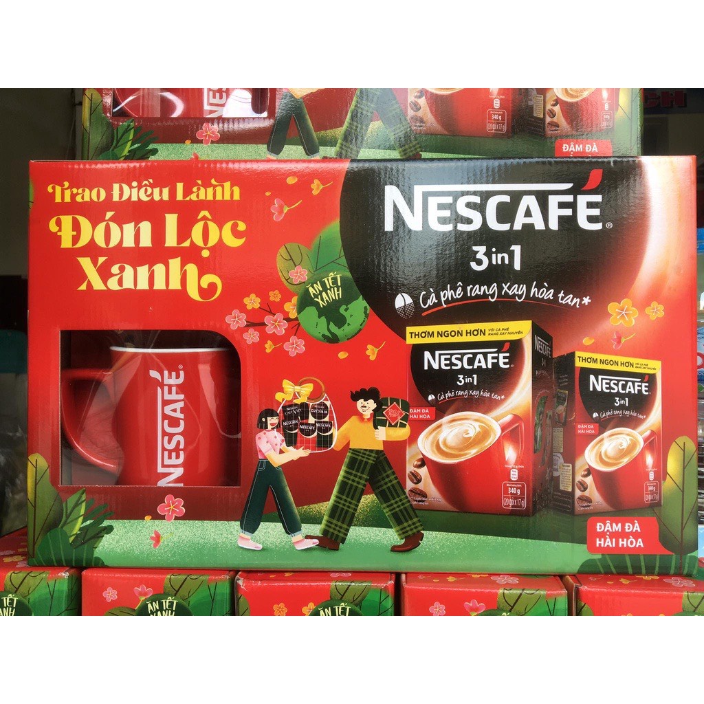 Hộp quà Tết Như Ý: [Tặng ly sứ Nescafé] 2 hộp Cà phê hòa tan Nescafé 3in1 đậm đà hài hòa (20 gói x 17g)/hộp