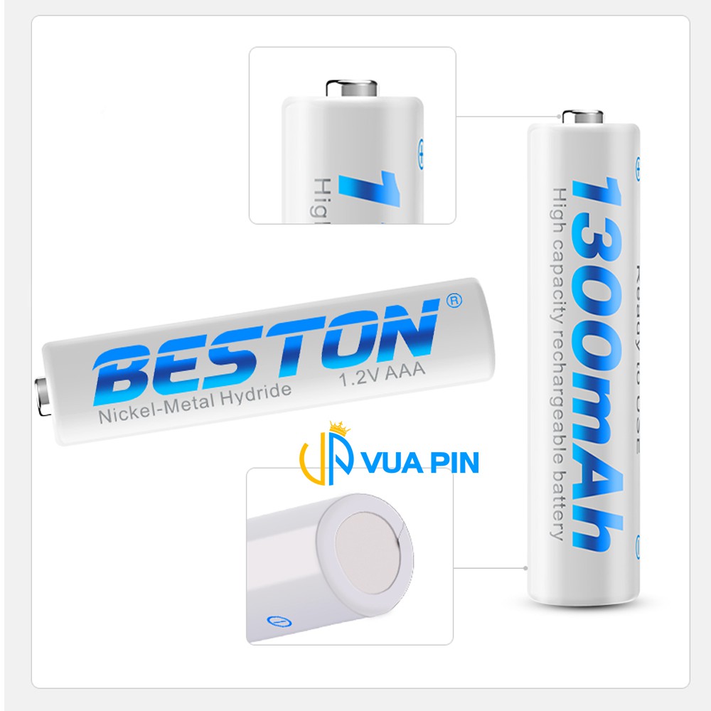 [Quà Tặng] Bộ 4 Pin sạc chính hãng BESTON AAA 1300mAh và AAA 1100mAh - Tặng 2 chiếc chuyển đổi pin AAA sang AA