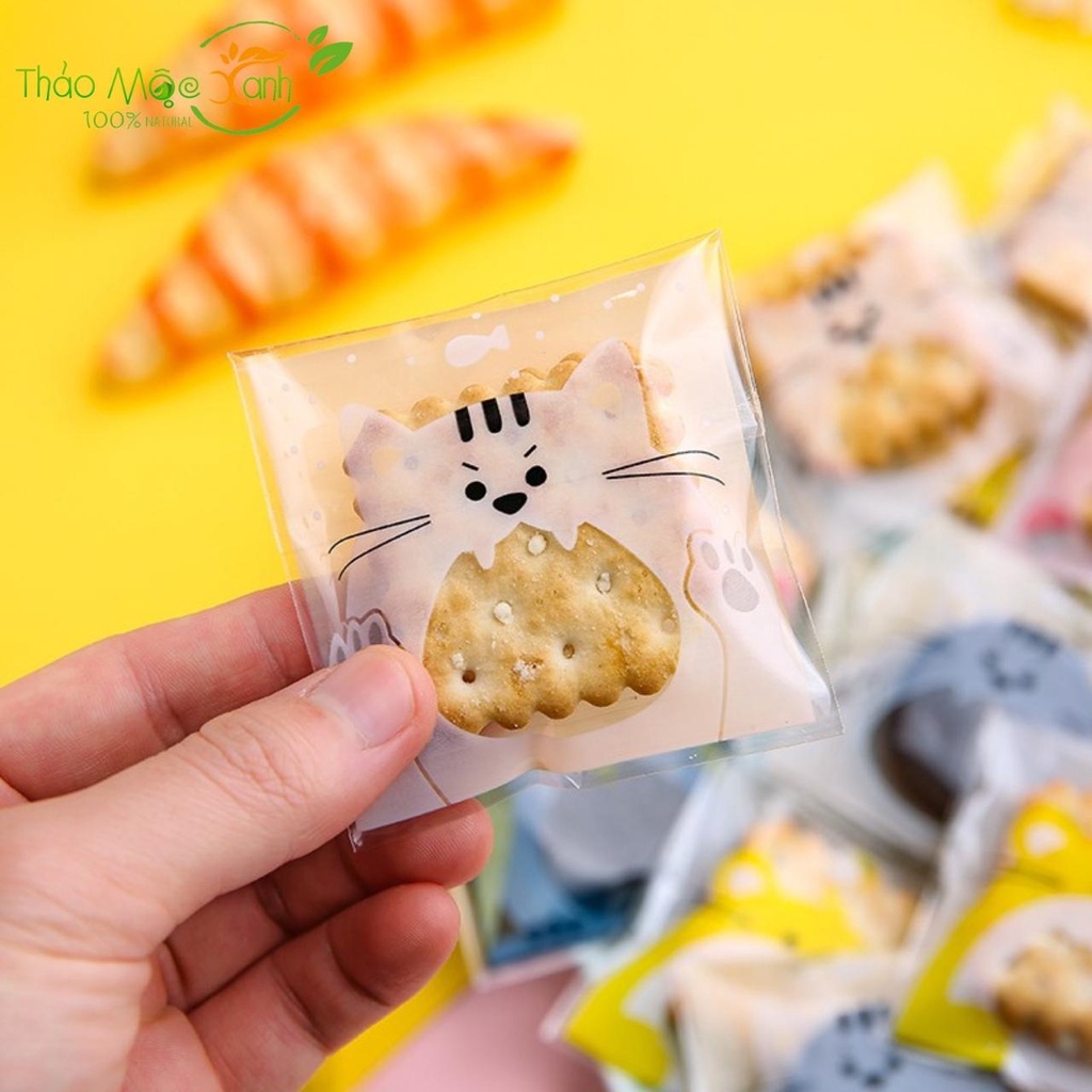 Set 100 túi kích thước 7x7cm Túi đựng bánh cookie / bánh quy/ trà hoa kích thước 7x7cm