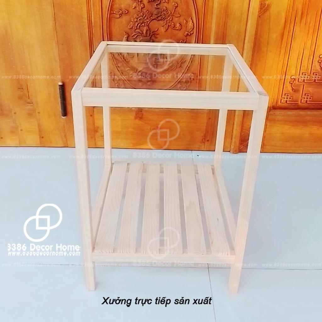 [GIÁ TẠI XƯỞNG] Kệ gỗ tab đầu giường đa năng mặt kính, giá sách 2 tầng gỗ thông tự nhiên