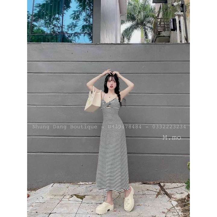 Đầm váy nữ body 2 dây xoắn ngực xinh xắn thích hợp cho các buổi đi chơi, cafe hoặc đi biển cho các nàng