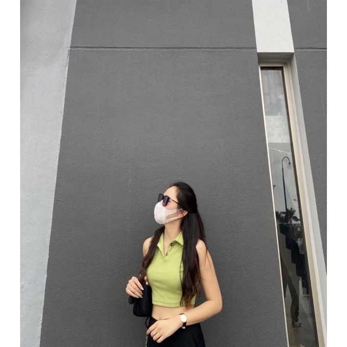 Áo croptop cổ polo basic cá tính