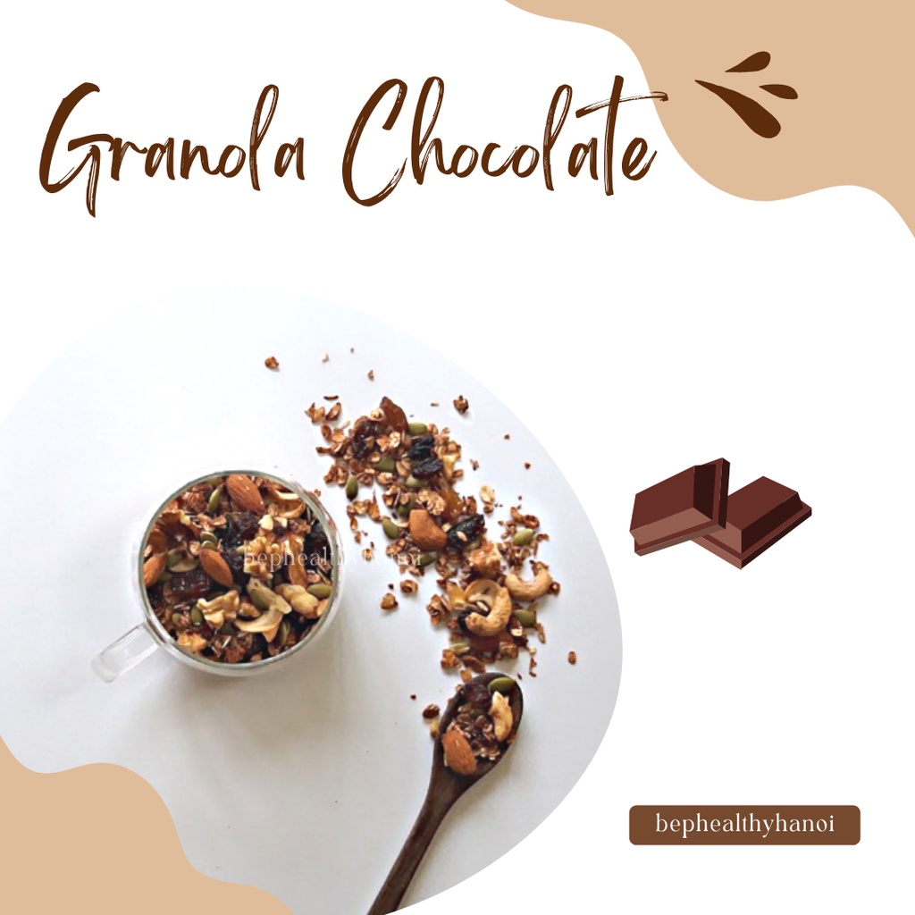 Ngũ cốc ăn kiêng không đường granola vị chocolate 6 loại hạt - Bếp healthy Hà Nội