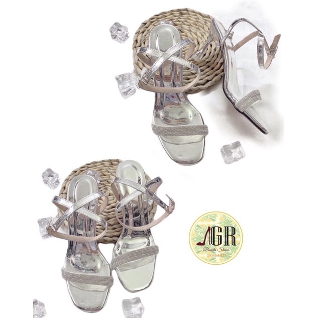 Sandal 2 quai đá liti gót nhọn mica 6p (loại 1)