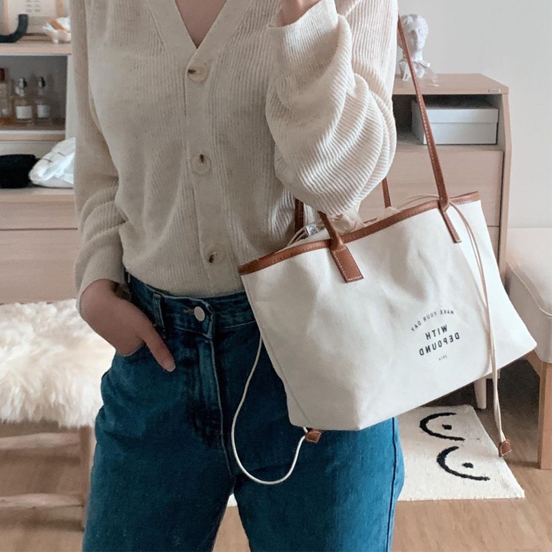 Túi Dây Rút Vải Canvas In Chữ Thời Trang Hàn Quốc
