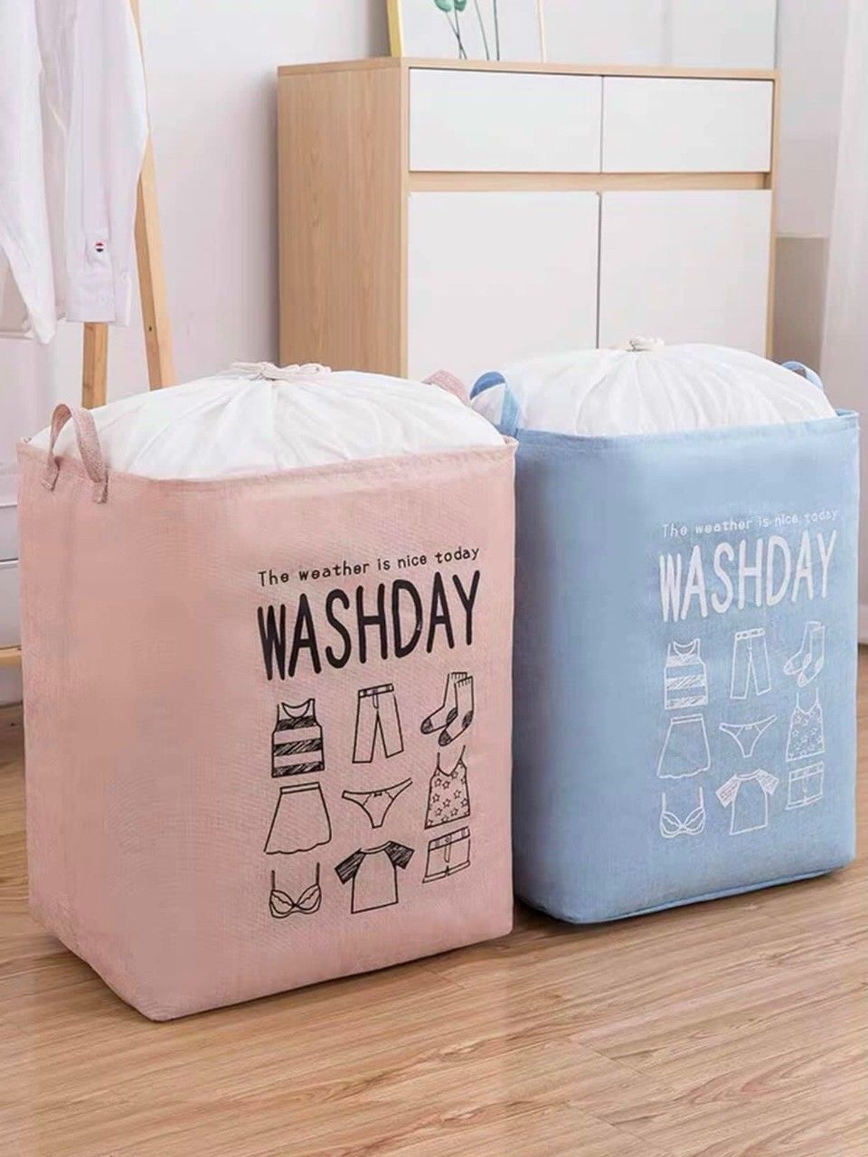 GIỎ VẢI ĐỰNG ĐỒ QUẦN ÁO, CHĂN MÀN WASHDAY CÓ DÂY RÚT VÀ QUAI XÁCh