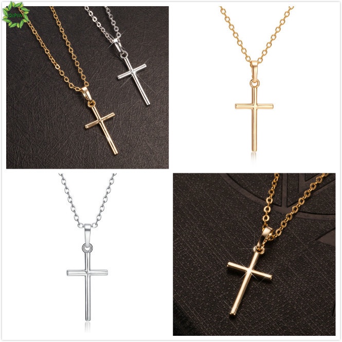Dây chuyền dài 45cm mặt hình thánh giá màu vàng / bạc phong cách tối giản cho nam và nữ