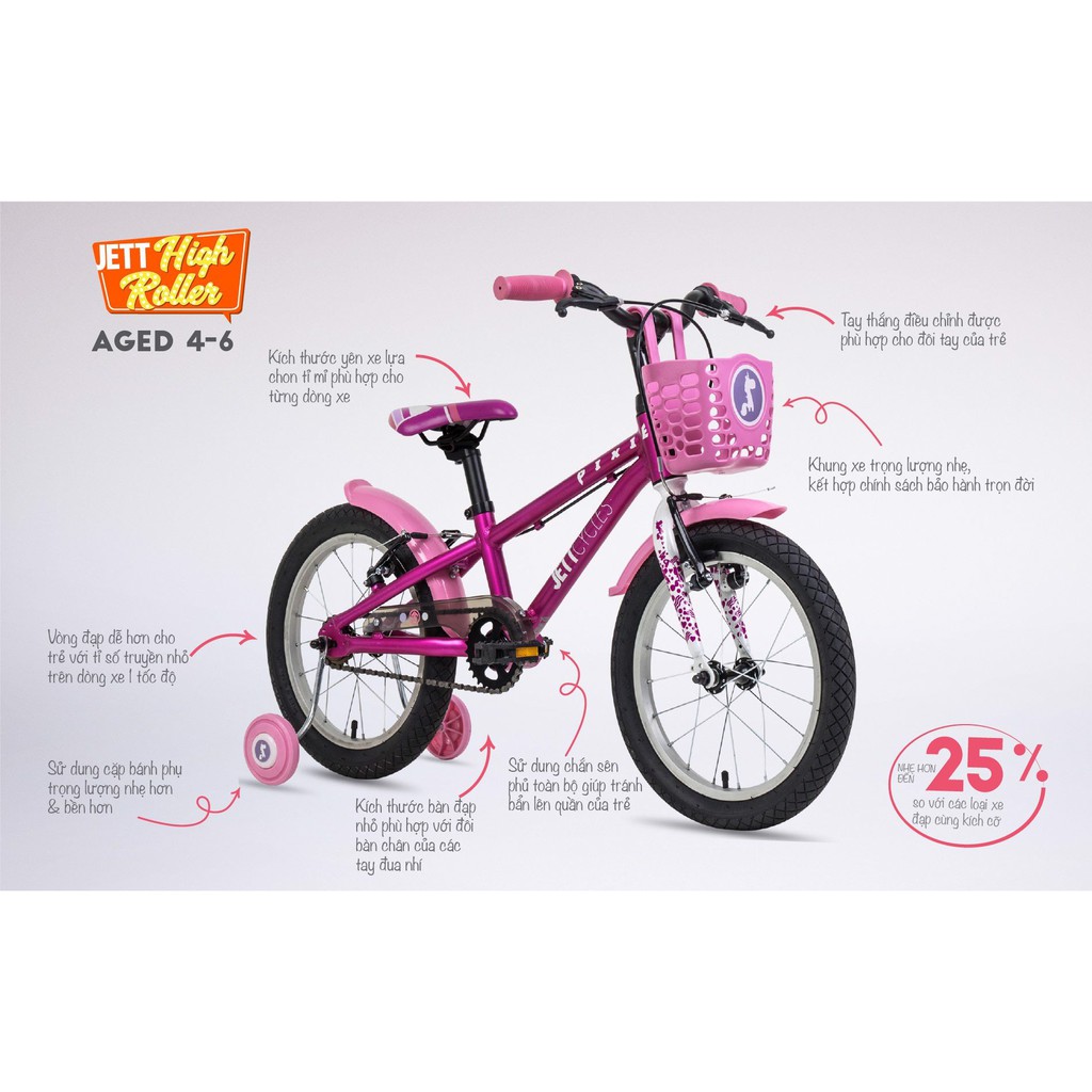 [CHÍNH HÃNG] XE ĐẠP TRẺ EM JETT CYCLES PIXIE (MÀU HỒNG)