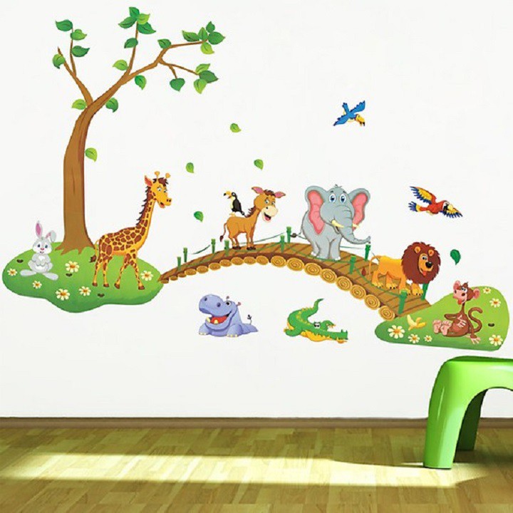 Decal dán tường hình thú qua cầu