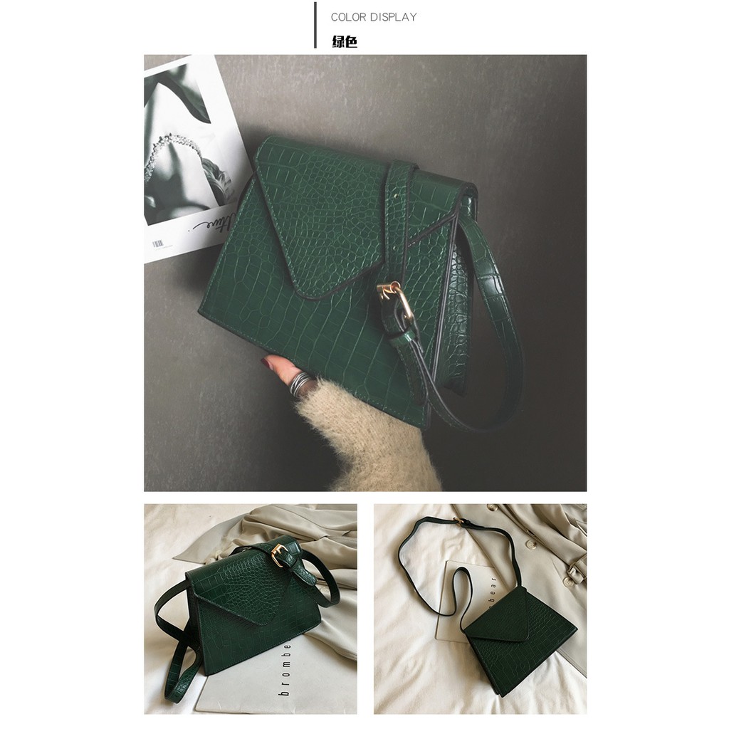 Túi đeo chéo vân da cát xấu nắm cắt V cá tính H022