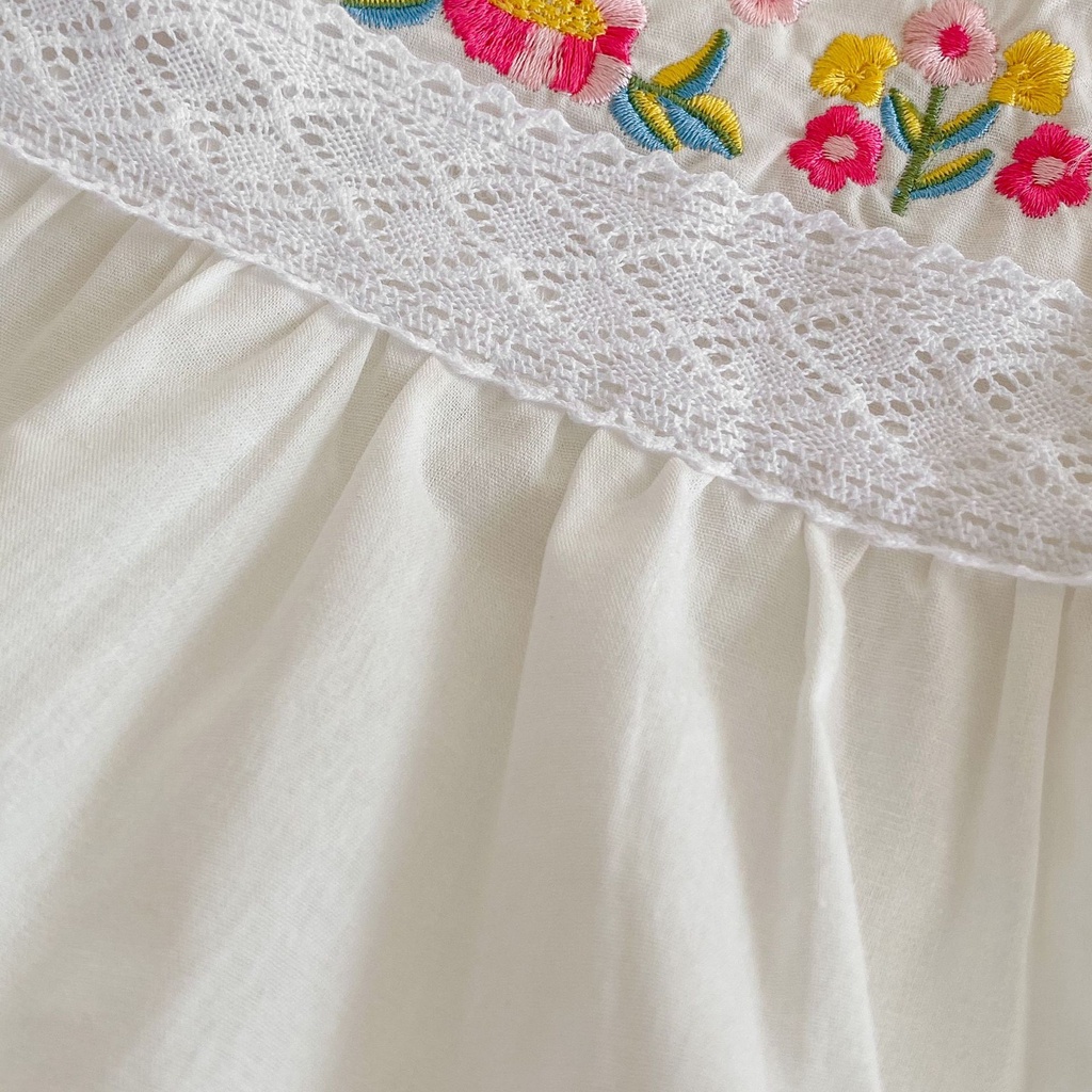 Áo Khoác cotton Cổ Tròn Tay Phồng Thêu Hoa Thời Trang Mùa Thu Cho Bé Gái