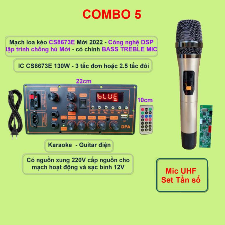 Mạch loa kéo CS8673E 130W DSP lập trình chống hú có chỉnh Bass Treble Micro, nguồn xung 220V Kèm micro