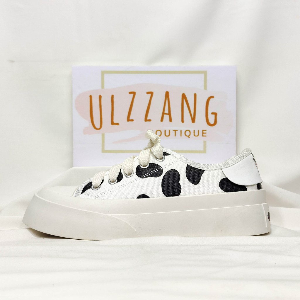Giày thể thao nữ Ulzzang bò sữa đế bánh mì bata đen trắng độn đế vải canvas vintage conver cute