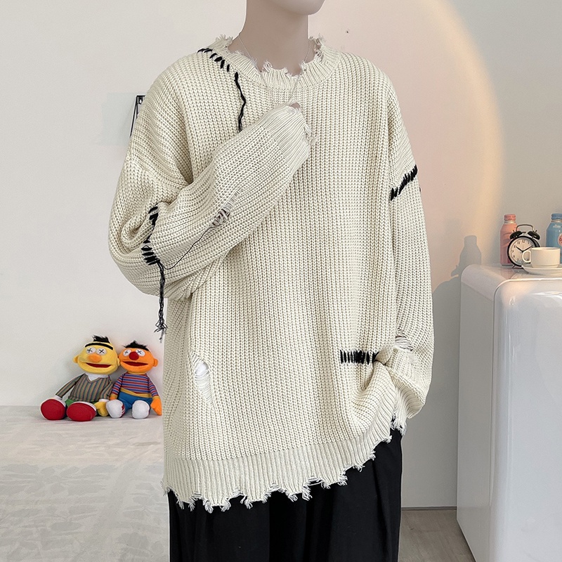 Áo sweater nam len đan thời trang unisex hàn quốc Áo sweater len nam rách viền cá tính phong cách ulzzang đi chơi đi học
