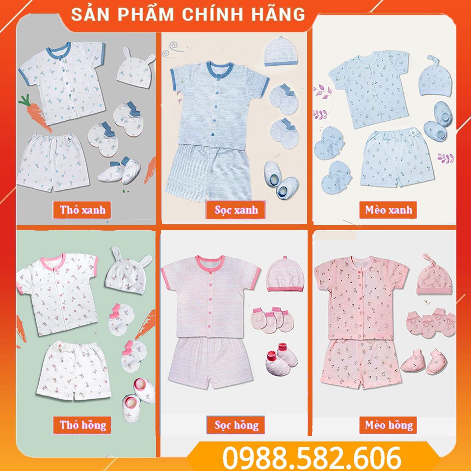 (MIO VIỆT NAM) Set Đầy Đủ Quần Áo Cộc Tay Mio Size 3M Và Phụ Kiện Mũ, Bao Tay, Bao Chân MioMio Cho Bé