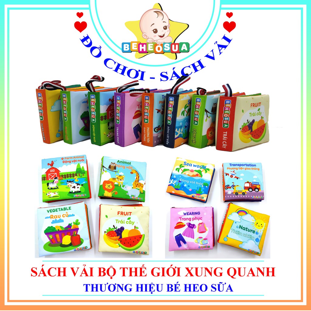 Sách vải cho bé - động vật, trái cây, rau củ thương hiệu Bé Heo Sữa sản xuất tại Việt Nam