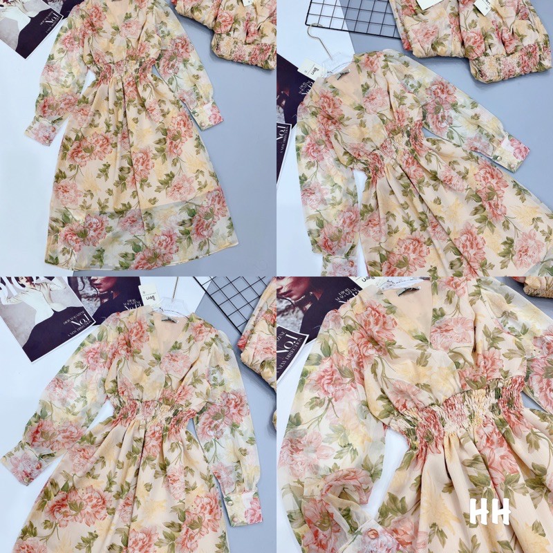 Đầm voa hoa chun eo