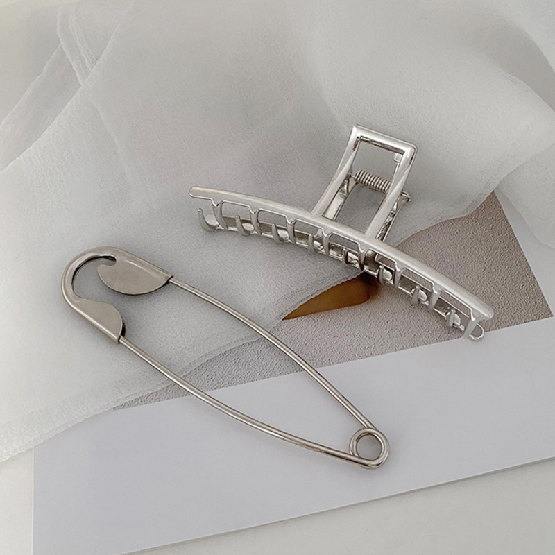 Kẹp Tóc Càng Cua Lớn Bằng Kim Loại Màu Bạc Chống Trượt